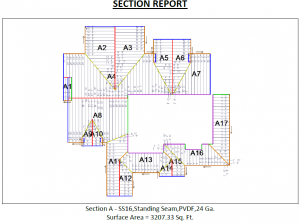 This image shows how the AppliCad metal roofing section report cuts metal roofs into sections This image shows how the AppliCad metal roofing section report cuts metal roofs into sections