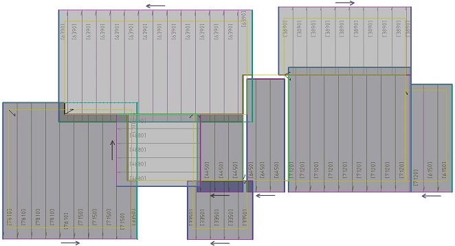 This image shows skillion metal roof panel cutting lists in Rood Estimating Software Roof Wizard