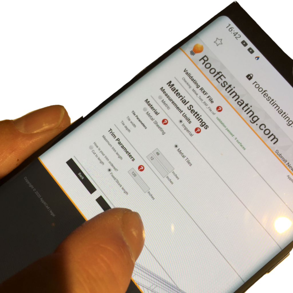 Image shows Applicad's Roofestimating.com's settings panel